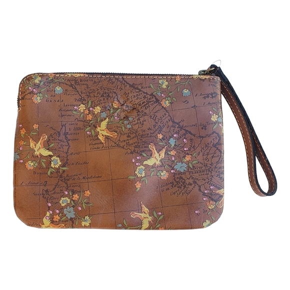 NWT Patricia Nash Cassini Wristlet Floral Map pattern Brown Leather w/strap - Picture 10 of 10
